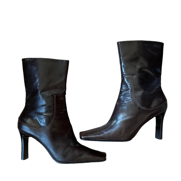 Nine West Shoes - Vintage Nine West Yettas Dark Brown Leather High Ankle Boots Size 6.5